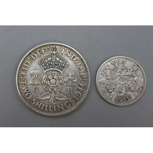 90 - A 1946 UK Silver Florin and 1933 UK Silver Sixpence.