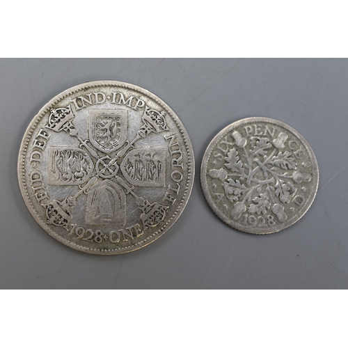 91 - A 1928 Silver UK Florin and a 1928 Silver UK Sixpence