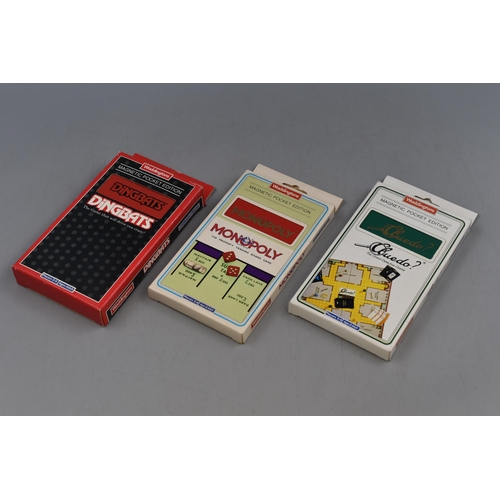 245 - Three Waddington's Magnetic Pocket Edition Games including Dingbats, Monopoly and Cluedo