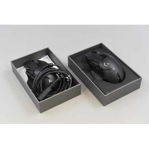 247 - Two Boxed Logitech G502 Gaming Mouses Includes Charging Cable and Adapter USB. Working at Testing