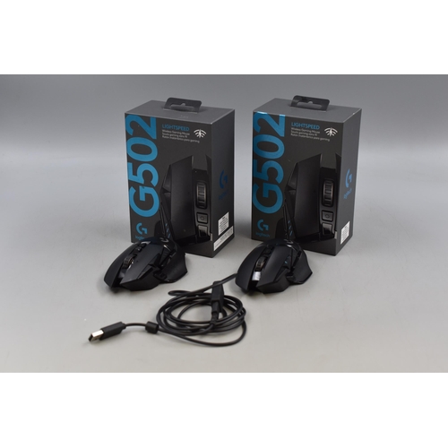 247 - Two Boxed Logitech G502 Gaming Mouses Includes Charging Cable and Adapter USB. Working at Testing