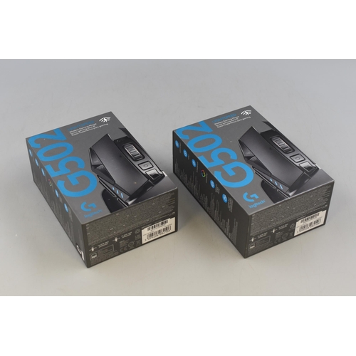 247 - Two Boxed Logitech G502 Gaming Mouses Includes Charging Cable and Adapter USB. Working at Testing