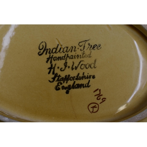 124 - Four Pieces of H J Wood Indian Tree, Includes Two Vases, Bell and Platter.