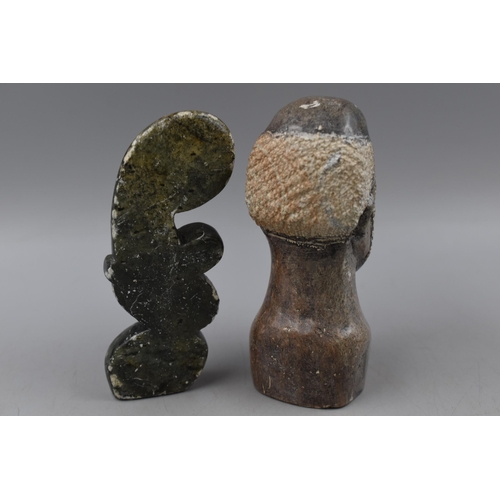 134 - Two Pieces of Carved Tribal Soapstone. Includes Male Bust and Mother and Child. Bust Approx 6