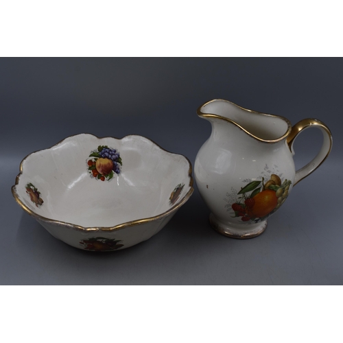 150 - A Pair of Ceramic Two Handled Vases, With A J&S Pottery Fruit Themed Ceramic Jug and Wash Bowl. ... 