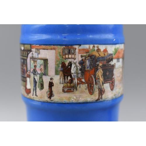 152 - A Pair of L & Sons Hanley Blue Ceramic Vases, Depicting Victorian Scene. Approx 8