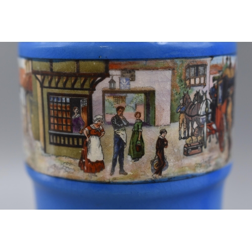 152 - A Pair of L & Sons Hanley Blue Ceramic Vases, Depicting Victorian Scene. Approx 8