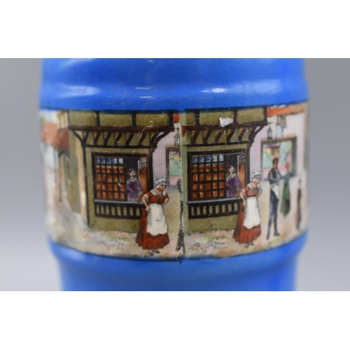 152 - A Pair of L & Sons Hanley Blue Ceramic Vases, Depicting Victorian Scene. Approx 8