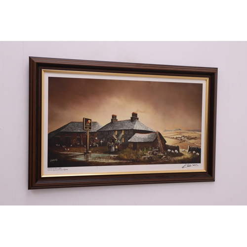 526 - Signed framed print of The Jamaica Inn Circa 1850. By Kerris. 64cm x 41cm.