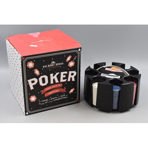 549 - Boxed Unused Poker 'Texas Hold Em' Edition Chips and Cards in Carosel