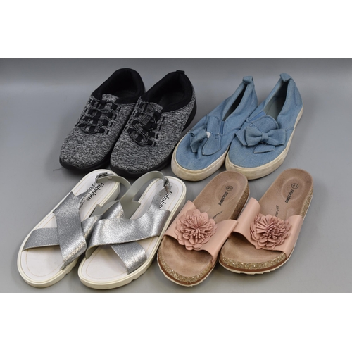 584 - A Selection Four Pairs of Ladies Shoes Sizes 7-9, Includes Trainers, Pumps and More.