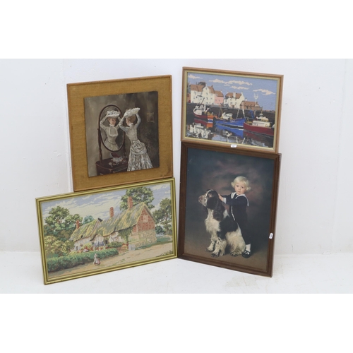 589 - Four Pieces of Framed Wall Art. Includes Two Embroidered, An Original Oil Paining Signed 'David' and... 