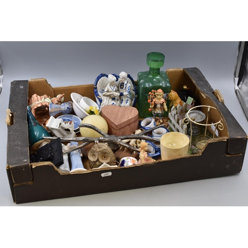 590 - A Box of Assorted Ornaments, Includes Owl, Antlers, Elephants and More