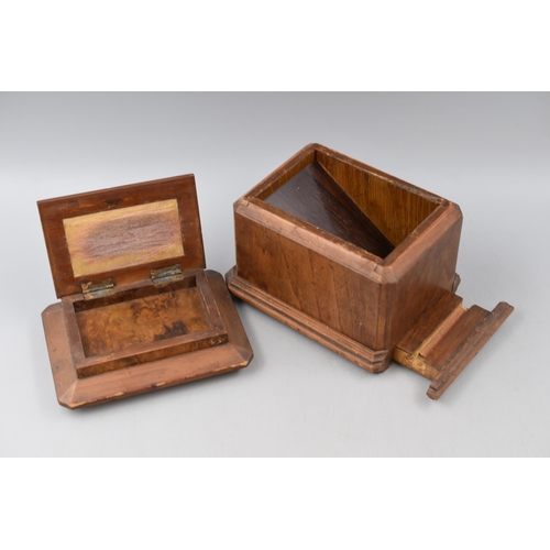 211 - A Selection of Three Wooden Storage Boxes. Includes Unique Wooden Smoker's Box, Cigar Box and Other.