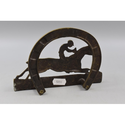 217 - Vintage brass Horse Shoe and jockey Letter rack