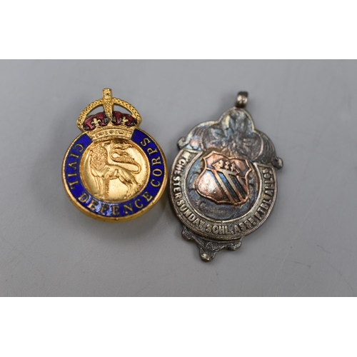 3 - A Hallmarked Birmingham Silver Football Fob (Manchester Sunday School), With a Civil Defence Corps M... 