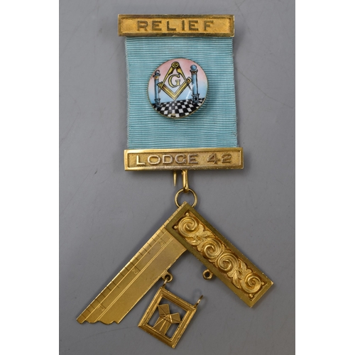 5 - A 9ct Gold Masonic Relief Jewel, Issued By Lodge 42. In Presentation Case.