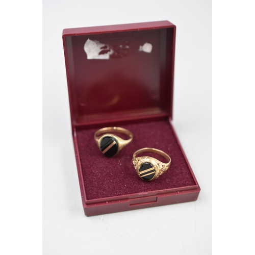 7 - Two 9ct Gold Signet Rings (Sizes R and Q).