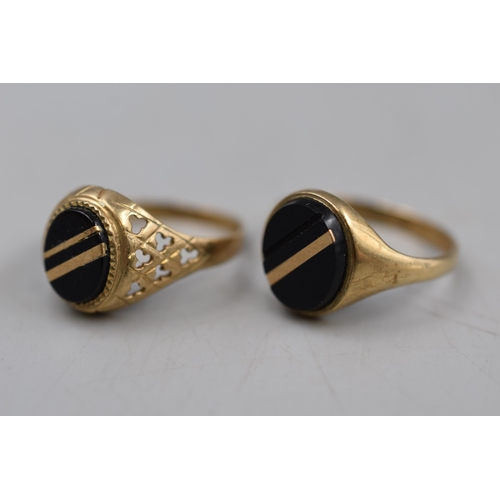 7 - Two 9ct Gold Signet Rings (Sizes R and Q).