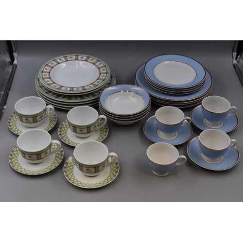 220 - Two Part Tea Sets, Includes Wedgwood 'Rosebud' and Doulton Pale Blue and Gold.