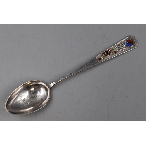 13 - Vintage Korean Silver Spoon with enamel Decoration