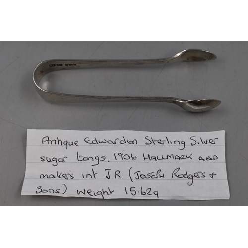 19 - Antique Edwardian hallmarked Sterling Silver Sugar Nips, circa 1906 with makers mark for Joseph Rodg... 