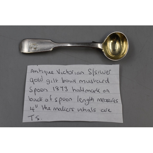 20 - Hallmarked London Victorian Sterling Silver Mustard Spoon circa 1873