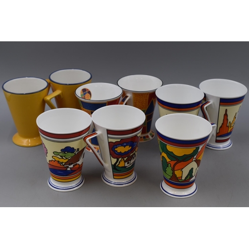 227 - A Selection of Nine Art Deco Style Ceramic Mugs, Includes Churchill, Staffordshire Bauhaus, And Wren... 