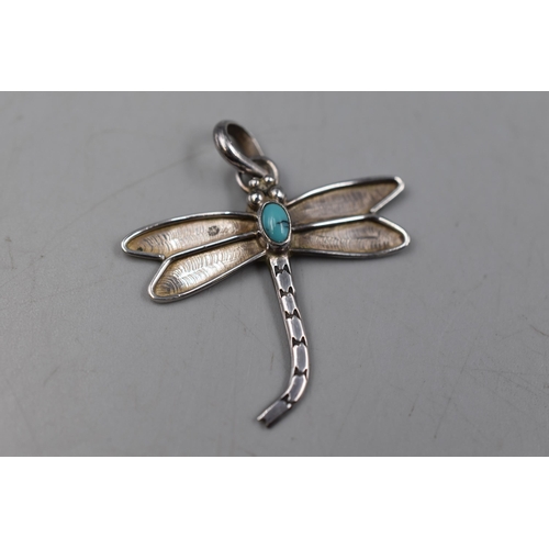 24 - Silver 925 Turquoise Indian Navajo Dragon Fly Pendant