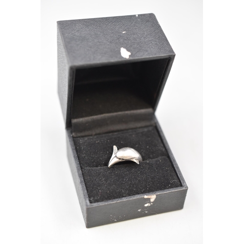 26 - Silver 925 Dolphin Ring Complete with presentation Box (size L)