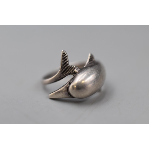 26 - Silver 925 Dolphin Ring Complete with presentation Box (size L)