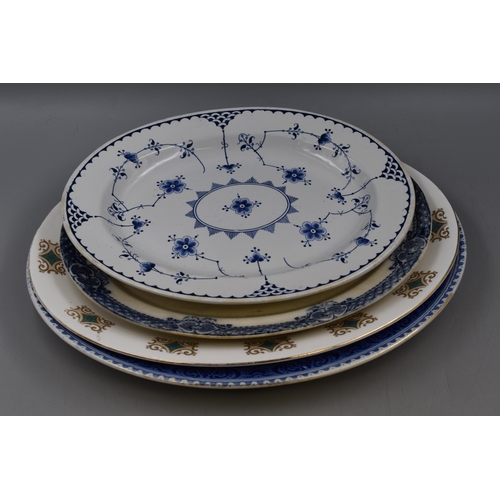 232 - A Selection of Four Ceramic Platters, To Include Royal Copenhagen Blue Fluted Platter (Pre 1900).