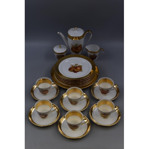 233 - A Bavarian 22 Piece Ceramic Coffee Set Depicting Fruit. includes 6 Cups, 6 Saucers, 6 8