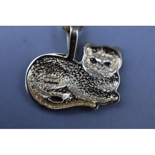 28 - Gold 14ct Cat Pendant and Chain Complete with presentation Box