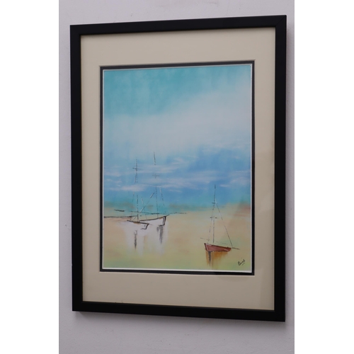 240 - An Original Framed and Glazed Pastel Titled 'Waiting For The Tide' By W.R Barron. Approx 17