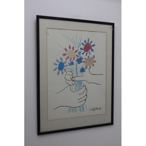 246 - A Framed and Glazed Pablo Picasso 'Hands With Flowers' Print, Approx 32