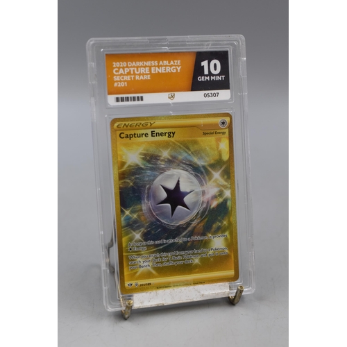 55 - Pokémon Card Graded 10 Gem Mint “2020 Darkness Ablaze Capture Energy Secret Rare No.201... 