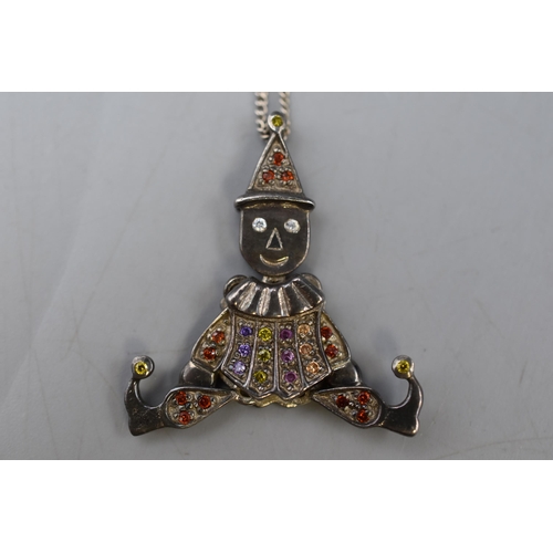 57 - Silver 925 Articulated Clown Pendant on Silver Chain Complete with Presentation Box