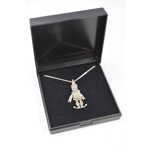 57 - Silver 925 Articulated Clown Pendant on Silver Chain Complete with Presentation Box