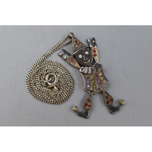 57 - Silver 925 Articulated Clown Pendant on Silver Chain Complete with Presentation Box