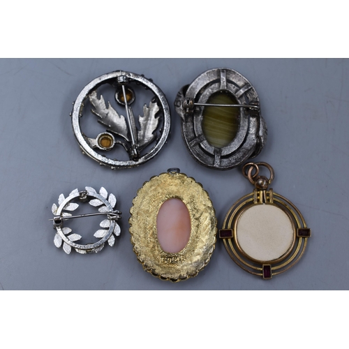 62 - Selection of Pendants and Brooches including Scottish Thistle and Cameo