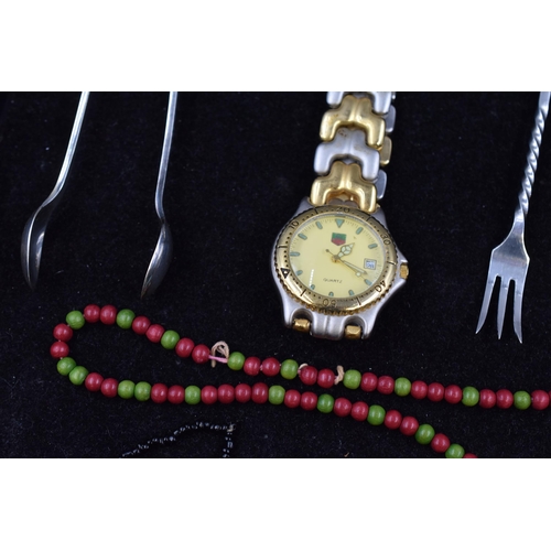 66 - Mixed Selection including Silver Plated Sugar Tongs, Pickle Fork, Watch, Beetle Pendant Necklace and... 