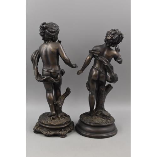 111 - Pair of Bronzed Figurines Depicting Boy and Girl a/f Both approx 13