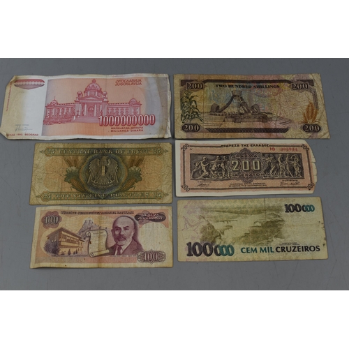 112 - A Selection of Six Assorted Worldwide Banknotes.