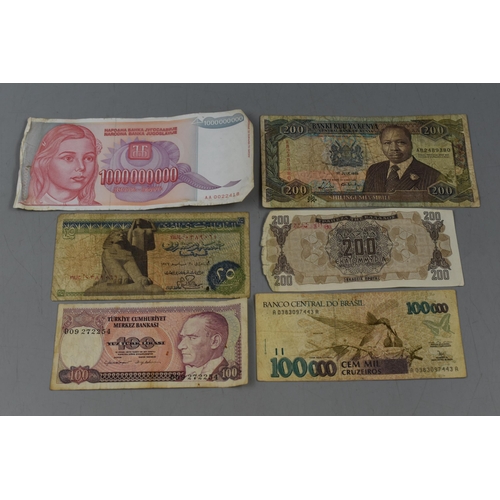 112 - A Selection of Six Assorted Worldwide Banknotes.