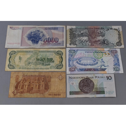 115 - A Selection of Six Assorted Worldwide Banknotes.