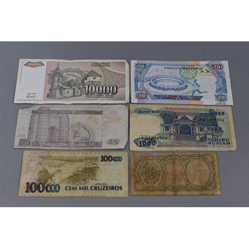 123 - A Selection of Six Assorted Worldwide Banknotes.