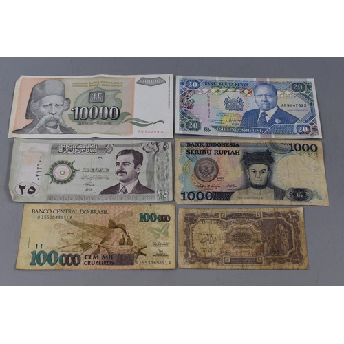 123 - A Selection of Six Assorted Worldwide Banknotes.