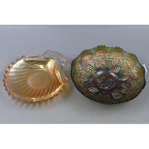 135 - Seven Pieces of Carnival Glass, Includes Bowls, Ashtray And Dessert Bowls