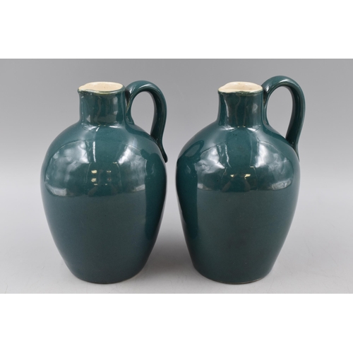 143 - A Pair of 1920's Doulton Lambeth Green Ceramic Jugs, Approx 7